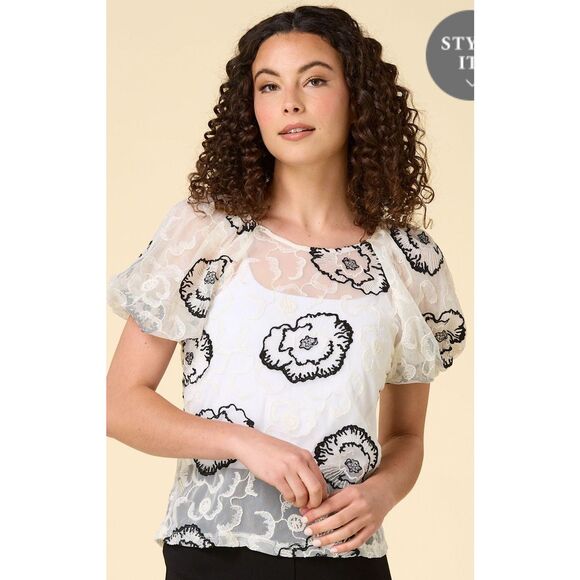 EUC Laundry by Shelli Segal Sheer Embroidered Floral Blouse – Size Medium - Picture 4 of 13